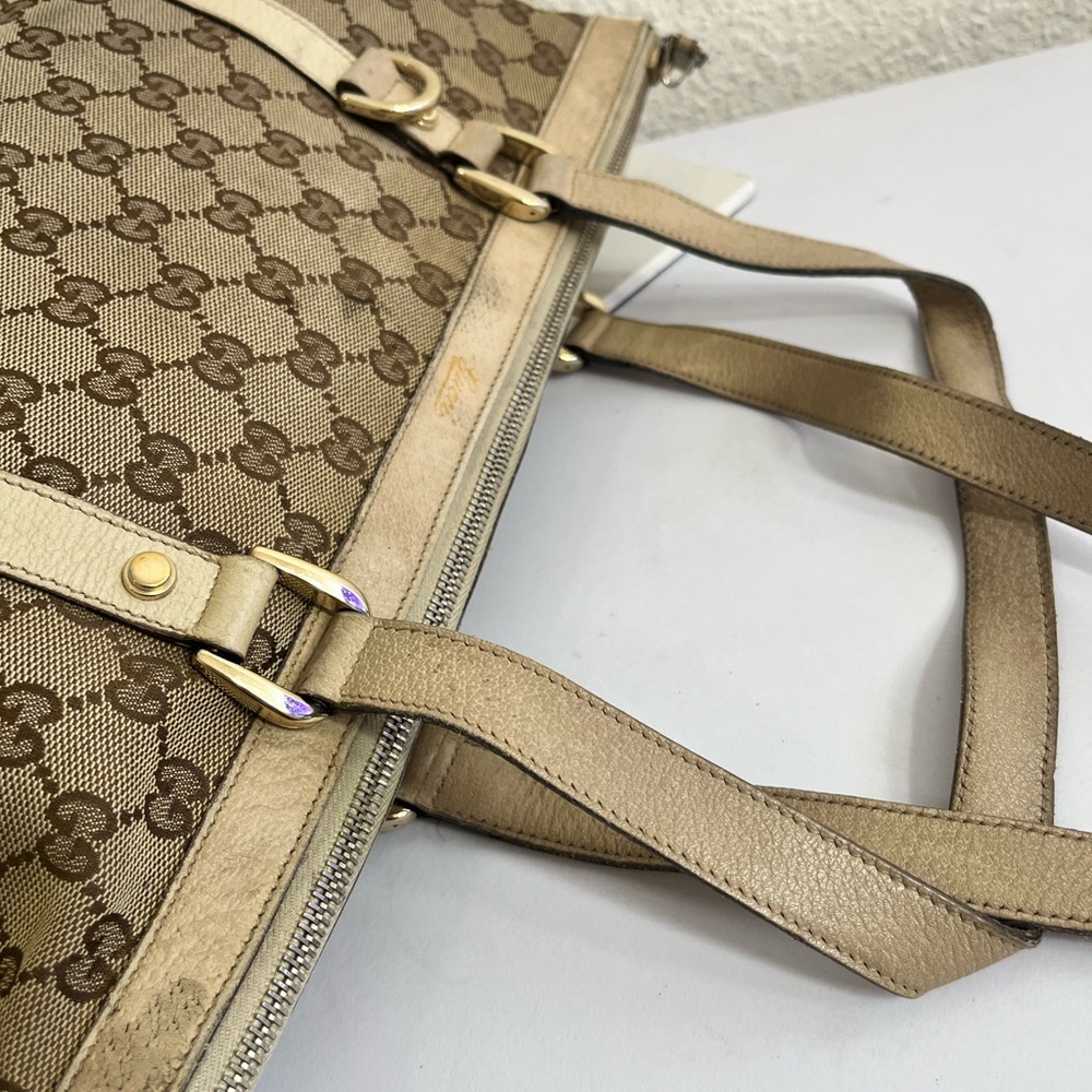 Gucci Beige GG Canvas Tote with Tan Trim and Gold Hardware - Picture 5 of 14